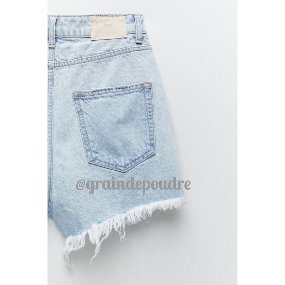 Zara Fringe Destroyed Ripped Denim Short 32 34 0 2 - Picture 5 of 7